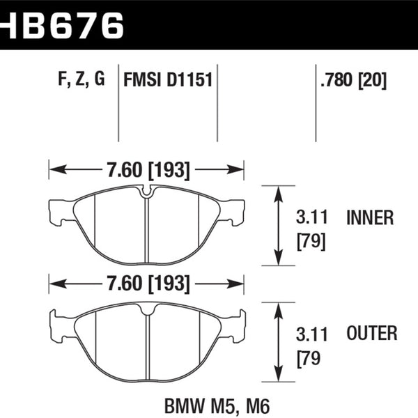 Hawk 06-10 BMW M5/M6 Perf Ceramic Street Front Brake Pads