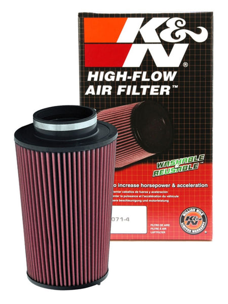 K&N Universal Round Tapered Black P/C Metal Filter 8in B OD x 6.625in T OD x 12in H x 4.5in Flg ID