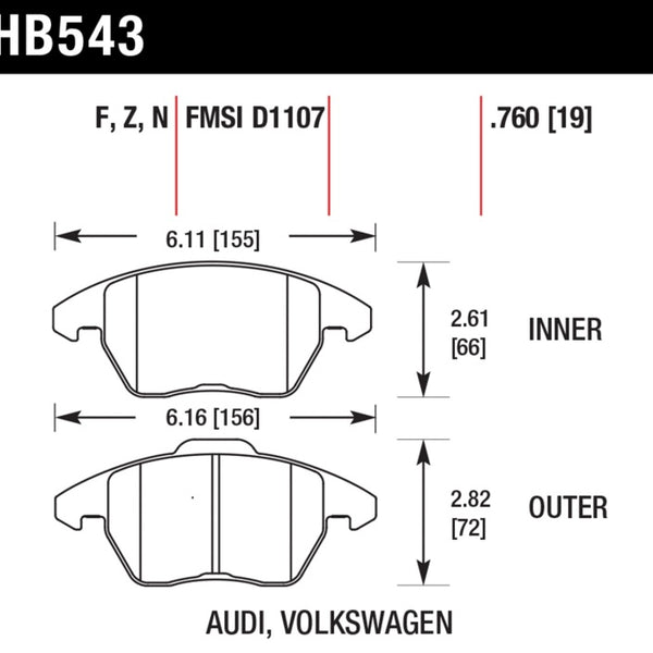Hawk Audi A3 Quattro / VW EOS / Golf / Jetta / Passat / Rabbit HPS Front Brake Pads