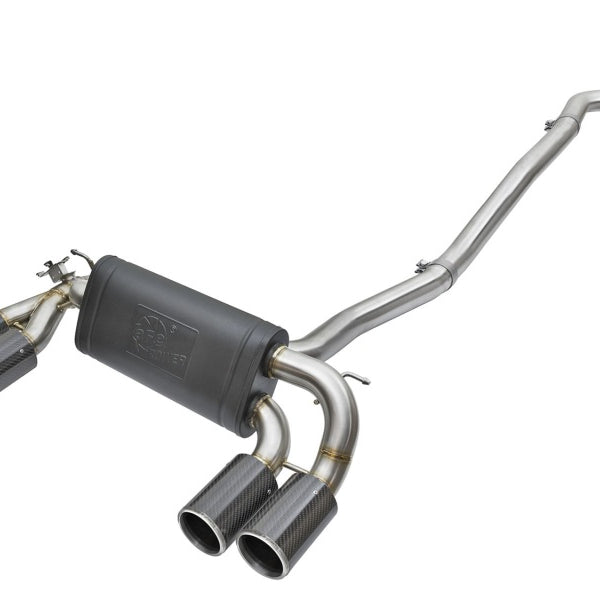 aFe MACHForce XP Exhaust SS304 Down-Pipe Back 4in Carbon Tips for 16-17 BMW M2 (F87) L6-3.0L