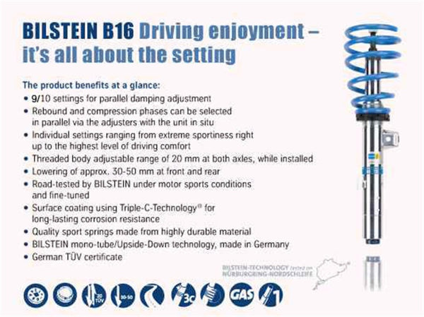 Bilstein B16 (DampTronic) 2015-2018 BMW M3/M4 F80/F82 Front & Rear Performance Suspension System