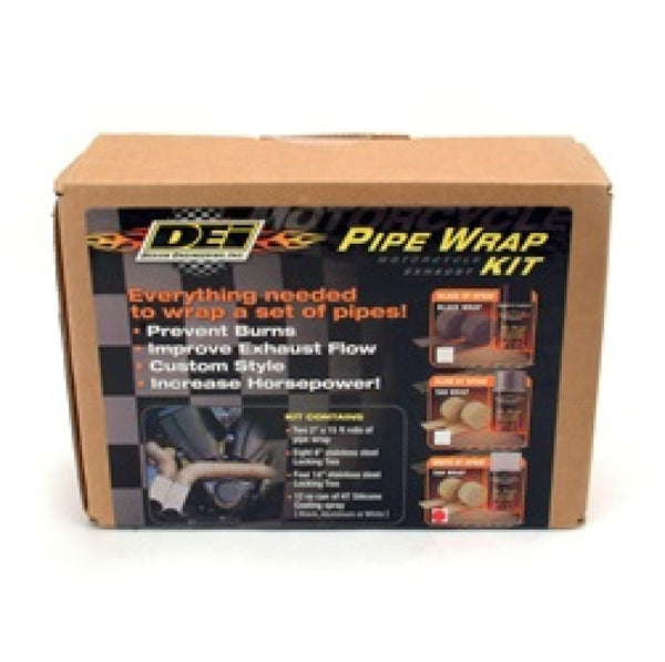 DEI Powersport Motorcycle Exhaust Wrap Kit - Tan wrap w/ White HT Silicone Coating