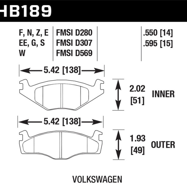 Hawk Blue 9012 Brake Pads Volkswagon