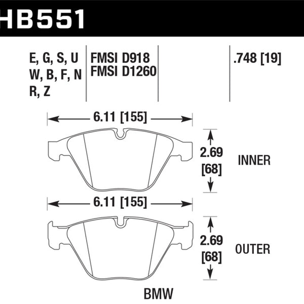 Hawk 07-09 BMW 335d/335i/335xi / 08-09 328i/M3 HP+ Street Front Brake Pads