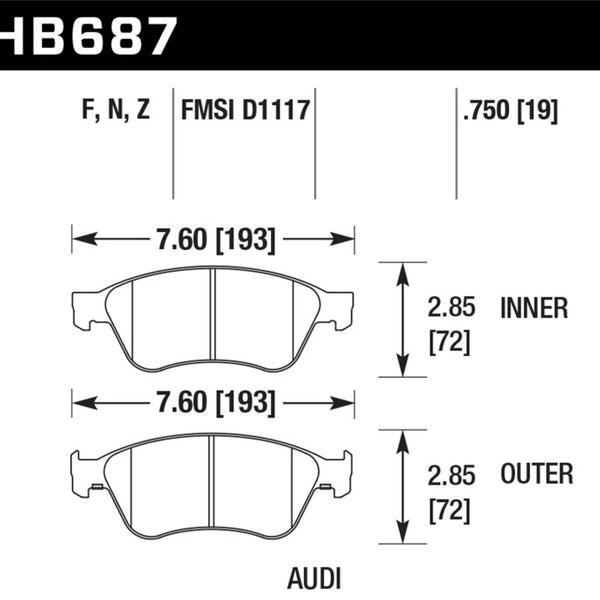 Hawk 04-10 Audi A8 Quattro / 07-11 S6 / 07-10 S8 Perf Ceramic Front Street Brake Pads