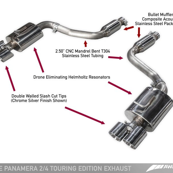 AWE Tuning Panamera 2/4 Touring Edition Exhaust (2014+) - w/Chrome Silver Tips