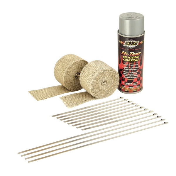 DEI Powersport Motorcycle Exhaust Wrap Kit - Tan wrap w/ Aluminum HT Silicone Coating