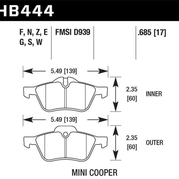 Hawk 02-06 Mini Cooper / Cooper S HPS Street Front Brake Pads