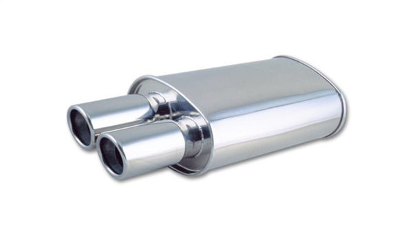 Vibrant StreetPower Oval Muffler w/ Dual 3in Round Tips Angle Cut Beveled Edge 2.5in inlet I.D.