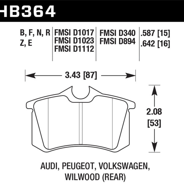 Hawk 97-04 Audi A4/00-03 A6/00-02 S4/00-06 TT / 02-04 VW Golf GTI Rear Blue 9012 Race Brake Pads