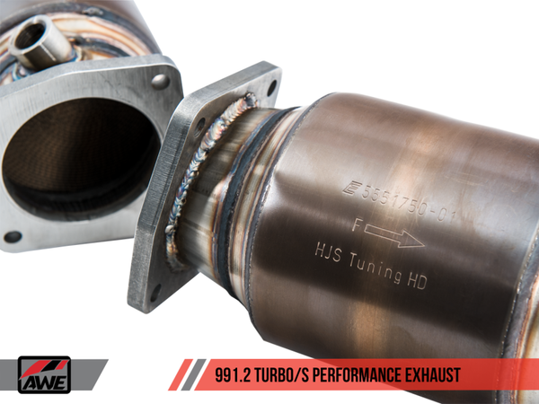 AWE Tuning Porsche 991.2 Turbo Performance Exhaust and High-Flow Cat Sections - For OE Tips