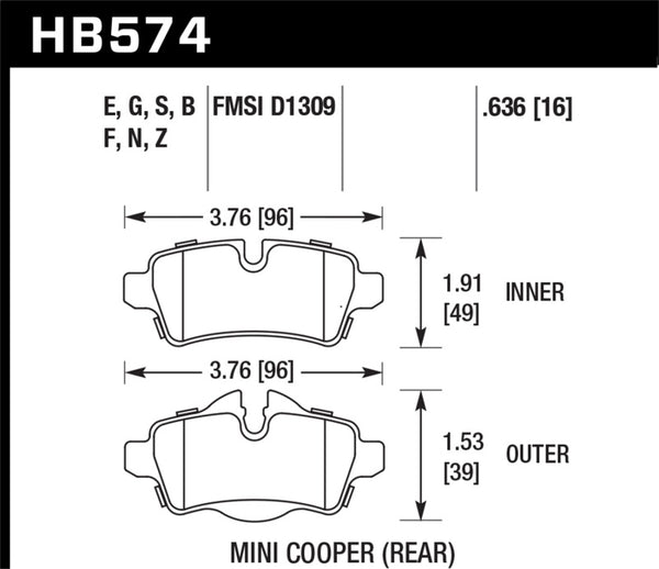 Hawk 07+ Mini Cooper HT-10 Race Rear Brake Pads