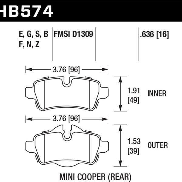 Hawk 07+ Mini Cooper Performance Ceramic Street Rear Brake Pads