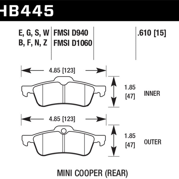 Hawk 02-06 Mini Cooper / Cooper S HPS Street Rear Brake Pads