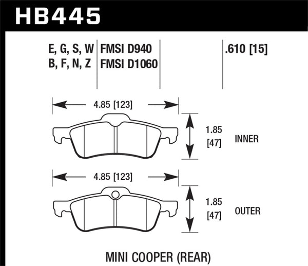 Hawk 02-08 Mini Cooper HT-10 Race Rear Brake Pads