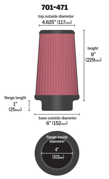 Airaid Universal Air Filter - Cone 4 x 6 x 4 5/8 x 9 w/ Short Flange