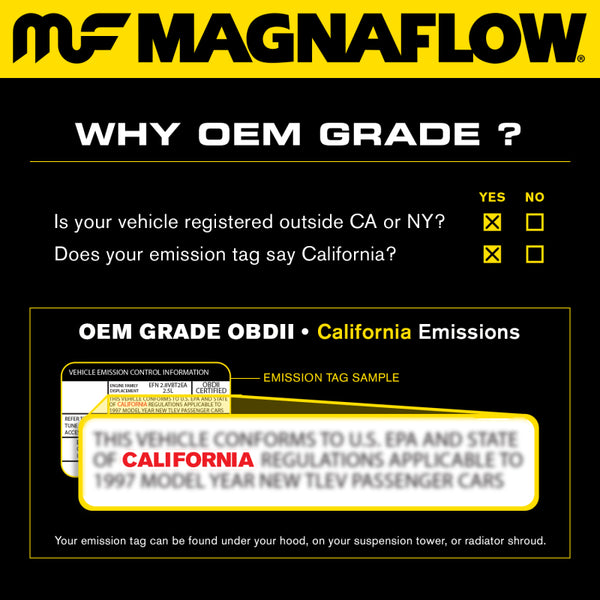 MagnaFlow Conv Univ 2in In/Out Ctr/Ctr Round 9in Body L x 5.125in W x 13in Overall L Single O2 Port