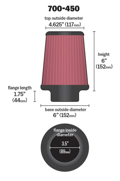 Airaid Universal Air Filter - Cone 3 1/2 x 6 x 4 5/8 x 6