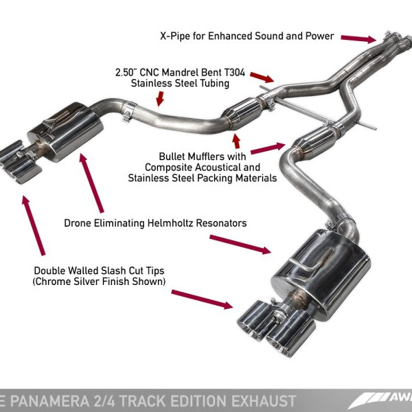 AWE Tuning Panamera 2/4 Track Edition Exhaust (2011-2013) - w/Chrome Silver Tips