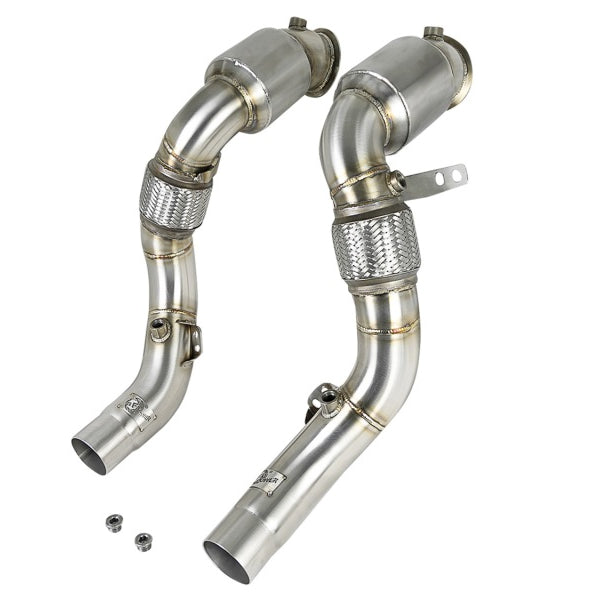aFe Twisted Steel 3.5in. to 3in. 304 SS Catted Downpipe 15-18 BMW X5 M (F85) V8-4.4L (tt) S63