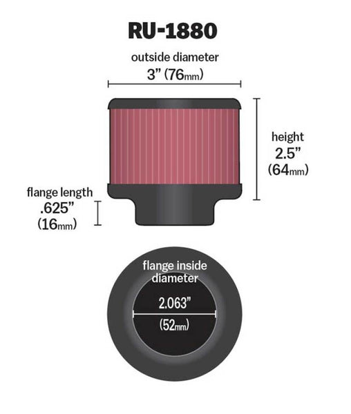 K&N Universal Round Clamp-On Air Filter 2-1/16in Flange 3in OD 2-1/2in Height