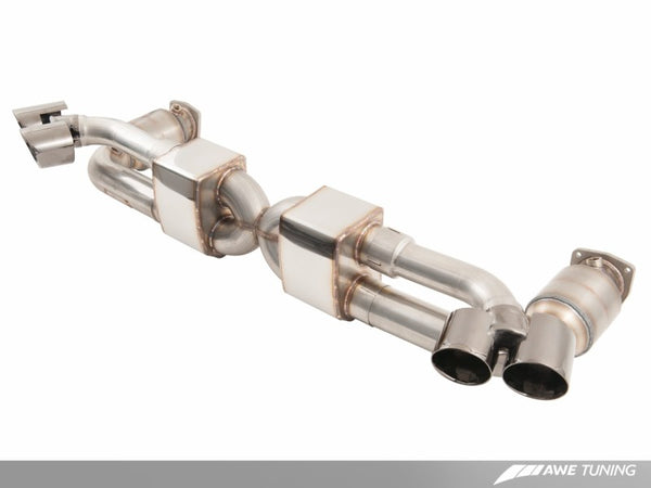 AWE Tuning Porsche 991.1 Turbo Performance Exhaust and High-Flow Cats - Black Quad Tips