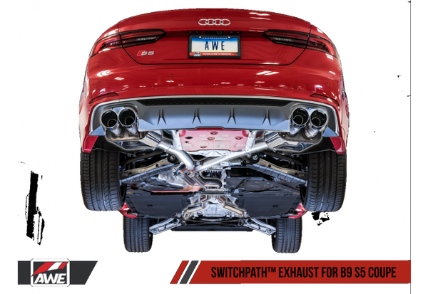 AWE Tuning Audi B9 S5 Coupe Resonated For Performance Cat SwitchPath Exhaust w/ Carbon Fiber Tips