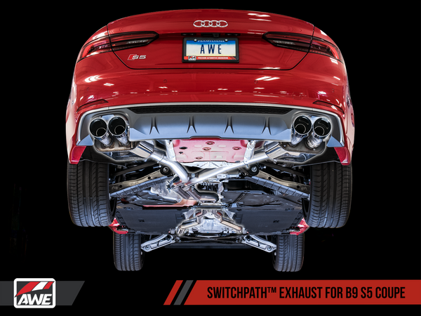 AWE Tuning Audi B9 S4 Resonated For Performance Catalyst SwitchPath Exhaust w/ Carbon Fiber Tips