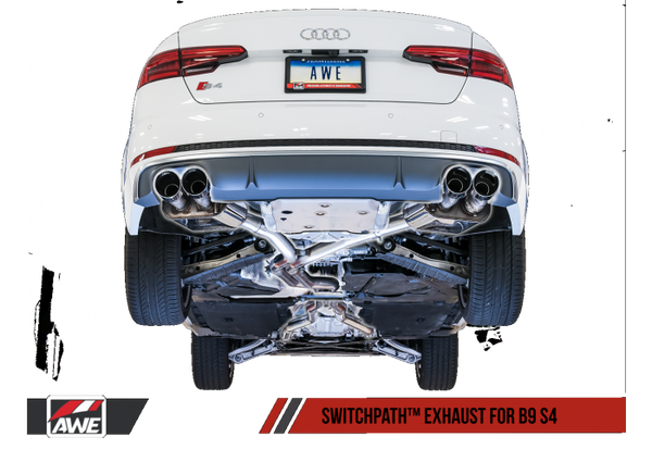 AWE Tuning Audi B9 S4 Resonated For Performance Catalyst SwitchPath Exhaust w/ Carbon Fiber Tips