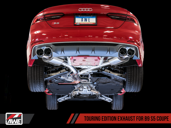 AWE Tuning Audi B9 S5 Coupe Resonated For Performance Cat SwitchPath Exhaust w/ Carbon Fiber Tips